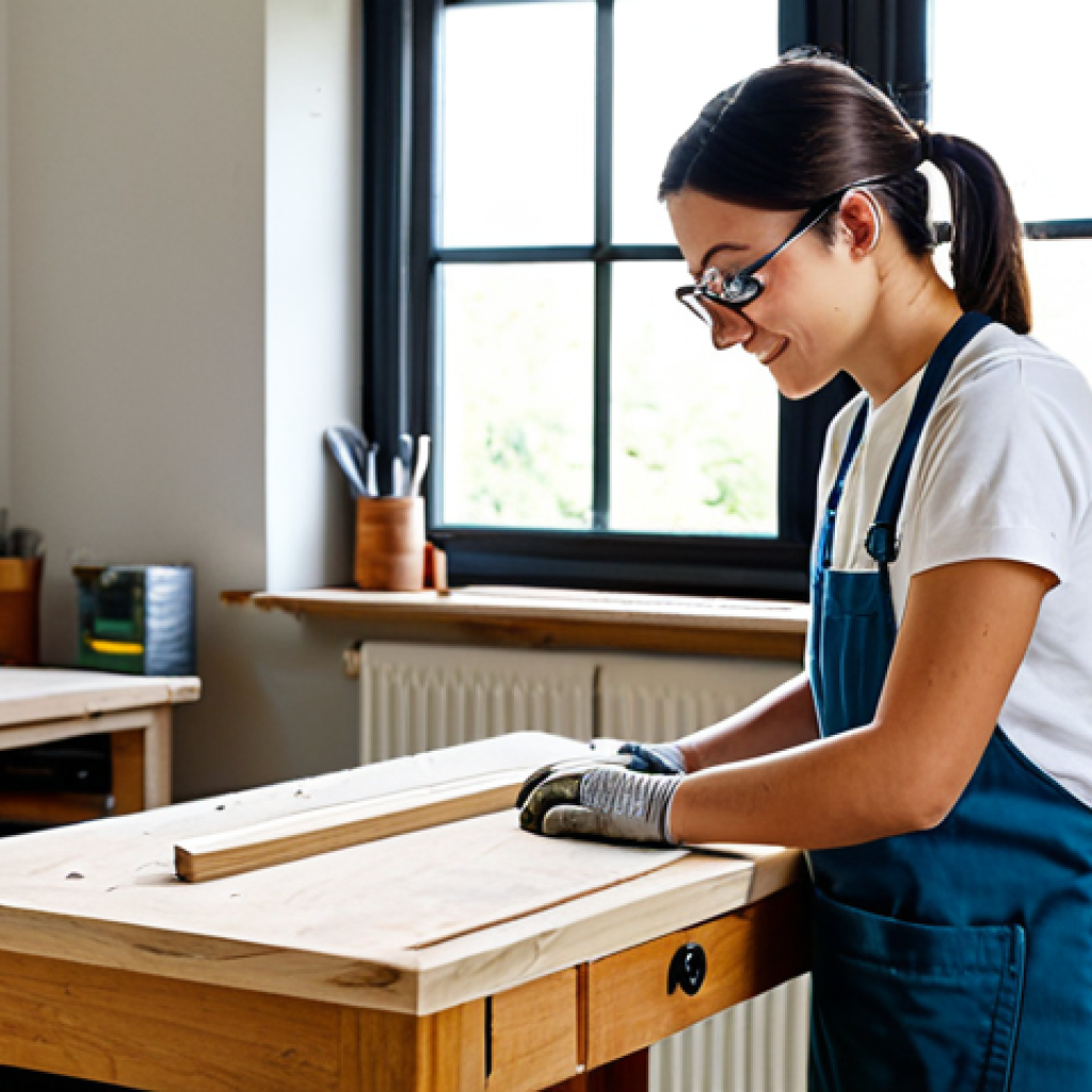 지식 실천을 위한 프로젝트 기반 학습 - DIY Furniture Project**
"A woman in her late 20s, fully clothed in comfortable and practical clothi...