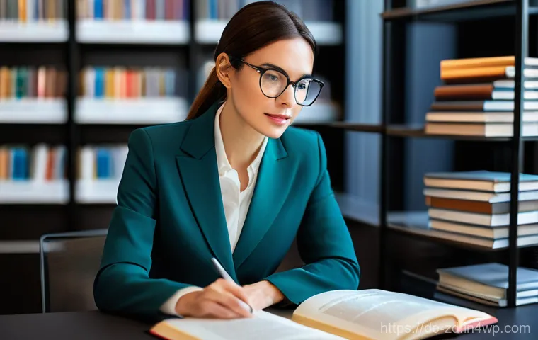 지식 경계 확장을 위한 사례 연구 분석 - **Prompt:** A highly intelligent and focused female professional, in her mid-30s, is seated at a sle...