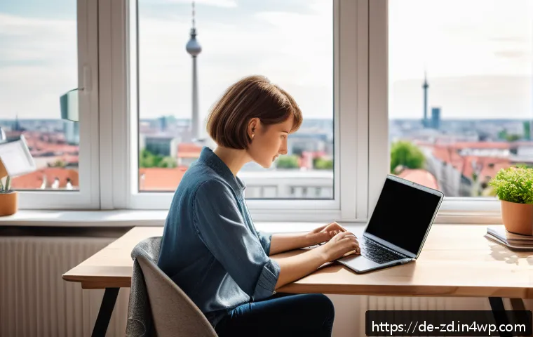 지식 경계를 넓히기 위한 온라인 강좌 추천 - A modern home office scene in a bright, cozy apartment in Berlin, featuring a young professional wom...